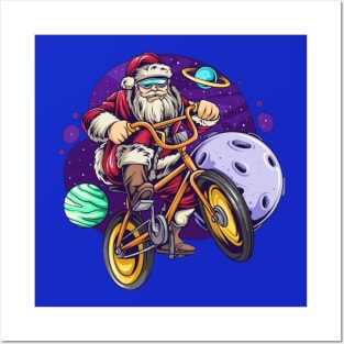 Christmas Santa cycling in space Posters and Art